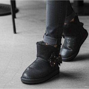 UGG Black Women's Slippers with Sequin Bow